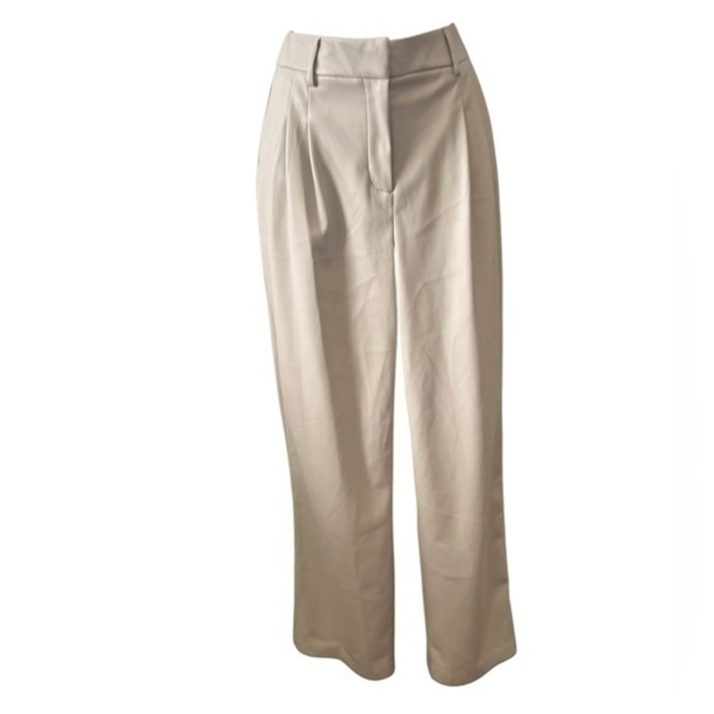 House of Harlow 1960 Faux Leather Trouser Pants Size 2 Pleated ivory wide leg
